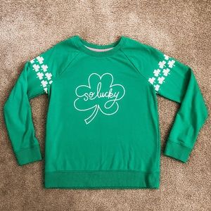 Cat & Jack Girl's Green 'So Lucky' Pullover Sweatshirt Size XL 14